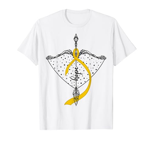 Hope Bow Arrow Survivor Warrior Gold Ribbon Cáncer infantil Camiseta