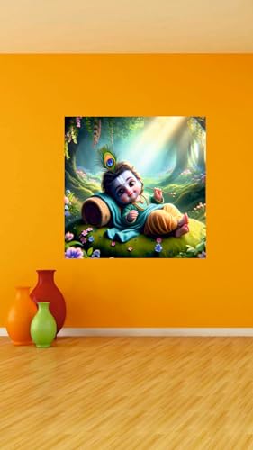 Image of Akki World Bal Krishna With Jungle Night God Wall Poster For Pooja Room, Bedroom, Kids Room, (Size - 46Cm X 46Cm)
