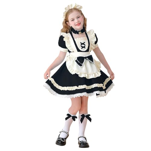 Robe fille 3-12 ans ensemble tablier nœud noir bandeau et collier floral
