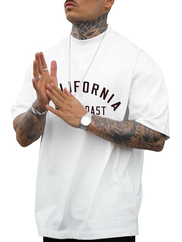 GORGLITTER Men's Letter Graphic Drop Shoulder T-Shirt Short Sleeve Mock Neck Tees3