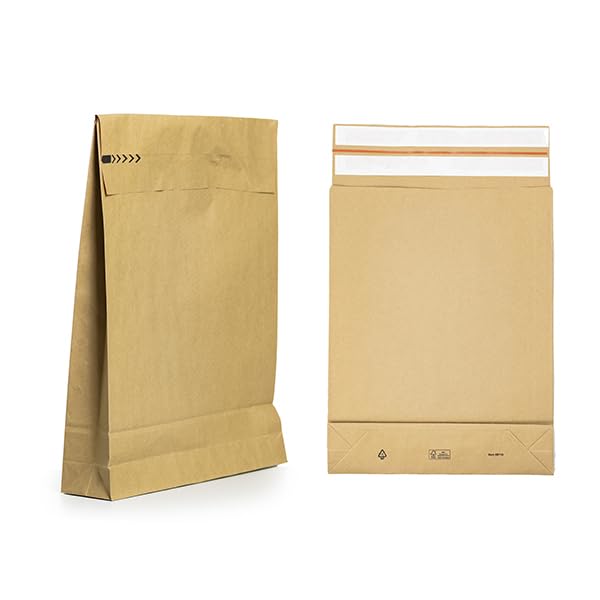 Greener Routeβ’ Strong Paper Mailing Bags with Gusset, 2 Peal and Seal Strips, Returnable, Plastic Free, Eco-Friendly, 100% Recyclable, FSC Certified, Sturdy 120gsm (50, 500x400x100mm + 100mm)