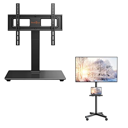 Mobile Tv Cart On Wheels-Perlegear Universal Tv Stand, Swivel Tv Stand Base #TOP14