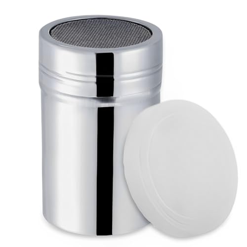 Powder Sugar Shaker with Lid, Fine Mesh Shaker Stainless Steel Mesh Powder Shaker Duster Sifter for Cinnamon Sugar Pepper Powder Cocoa Flour[L]