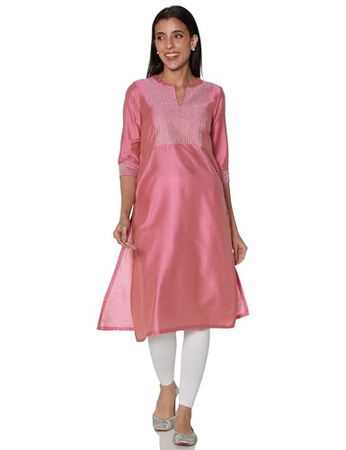 Image of BIBA Women Nylon Viscose Regular Fit Straight Yarndyed Kurta