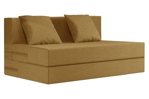Image of Rosebell Two-Person Jute Sofa Cum Bed | Compact & Lightweight | Removable Washable Cover- Including 2 Cushion | 4x6 Ft Size | Home or Office - Golden Color