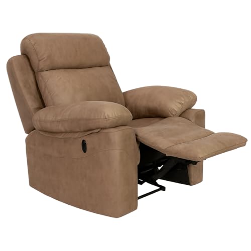 Acomoda Textil - Sofá Relax con Mecanismo de Palanca, Estructura de Madera Resistente, Asientos con Muelles Ensacados y Tapizado Duradero en Diseño Moderno para Salón y Hogar. (1 Plaza, Piedra)