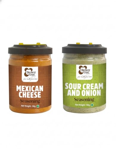 Image of Browntree Combo Pack Popcorn Seasoning Powder | Mexican Cheese + Sour Cream & Onion -100g (Each Pack 50g) |Creamy & Tangy Snack Flavours | Perfect for Popcorn & Fries