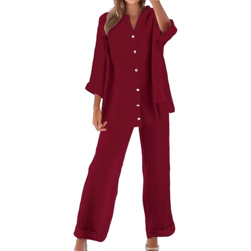 Conjunto de verano para mujer con pantalón de lino y top plisado elegante 5