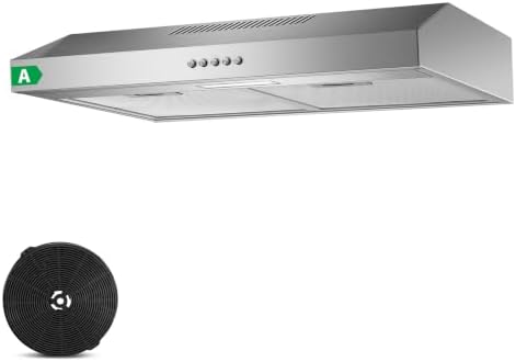 TopStrong Dunstabzugshaube 60cm Unterbau, Dunstabzugshaube 60cm Umluft/Abluft 201 m³/h, abzugshaube mit Aktivkohlefilter CF-D, Edelstahl, 3 Stufen, 2W LED-Licht