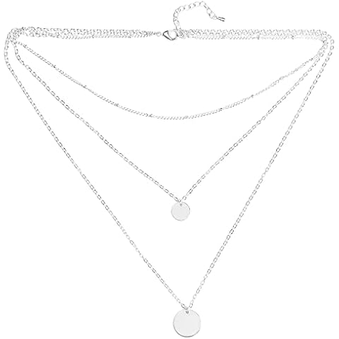 Peach Bomb Multi Layer Silver Necklace with 3 Silver Chains, 2 with Smooth Disc Charms. Gift for Her, Birthday. Presented in a Gift Box Cover
