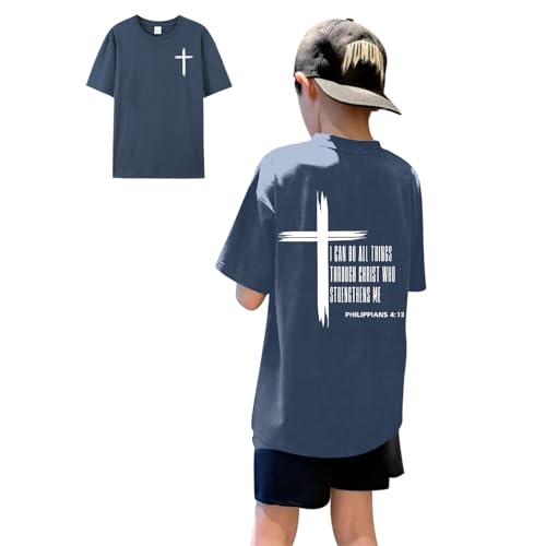 Image of KEEVICI Boys Christian Graphic Tees God Jesus Shirts for Kids Cross Faith Bible Verse Inspirational Religious Cotton T Shirt