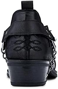 Men's Real Leather Western Shoes Black Cuban Metal Chain Cowboy Winklepickers 40 | Image 3