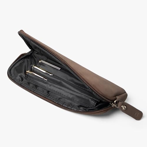 Image of Bellblock Premium Stationery Case & Pencil Pouch | Aesthetic Pencil Case for School /Office | Sleek Portable Pen Organizer | Compact Pen Pouch | Vegan Leather (Brown)
