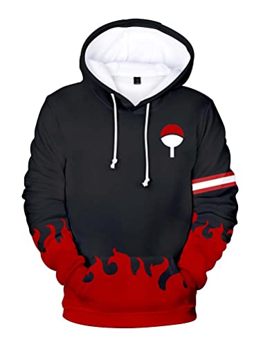 Syqiya Hoody Hoodie Anime à Capuchon Impression 3D Sweatshirt Uchiha Clan Uchiha Ichizoku uchiwa Cosplay Costume Homme Femme Unisexe Noir XS (Chest 92cm) Cover