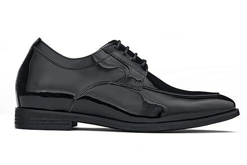 CALTO Men's Invisible Height Increasing Elevator Shoes - Jet Black Patent Leather Lace-up Formal Dress Oxfords - 2.8 Inches Taller - K2710 - Size 6 D(M) US2