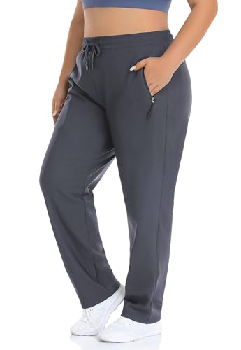 ZERDOCEAN Women's Plus Size Fleece Lined Pants Winter Thermal Lounge Pants with Zippered Pockets Drawstring Gray 4X