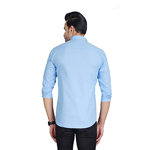 Image of Men's Solid Slim Fit Cotton Casual Shirt with Spread Collar & Full Sleeves