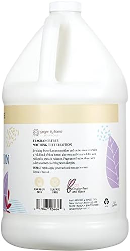 Ginger Lily Farms Botanicals Soothing Butter Lotion, 100% Vegan, Paraben, Sulfate, Phosphate, Gluten & Cruelty-Free, 1 Gallon, Fragrance-Free, 128 Fl.Oz