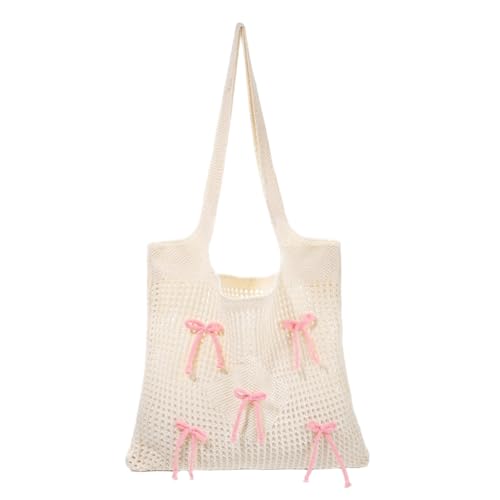 Image of PALAY Tote Bag for Woman Girls Bow Crochet Shoulder Bag Coquette Cute Knitted Women Handbags