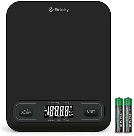 Etekcity Food Kitchen Scale, Digital Grams and Ounces for Weight Loss, Baking, Cooking, Keto and Meal Prep, LCD Display, Medium, Black