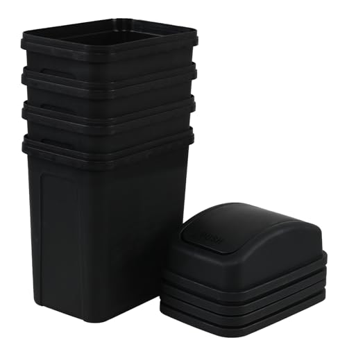 Image of Cand 4-Pack 1.8 Gallon Plastic Swing Top Trash Can, Small Garbage Can with Swing Lid, Black