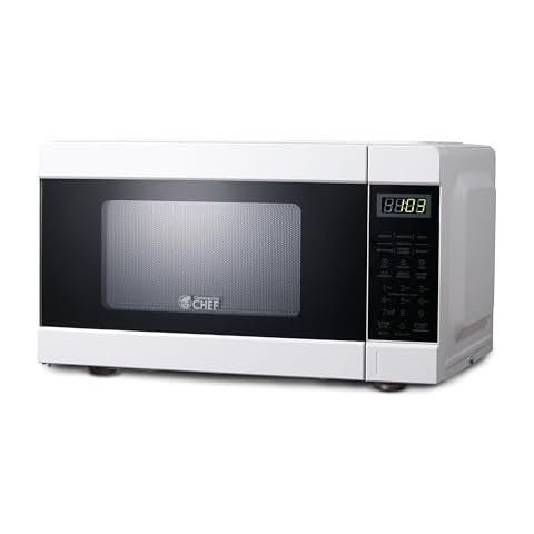 COMMERCIAL CHEF 0.9 Cu Ft Microwave with 10 Power Levels, Push Button and Child Lock, 900 Watt Microwave with Digital Controls, Countertop Microwave with Timer and Quick-Touch Menu, White Cover