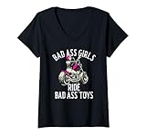 Womens Bad Ass Girls Ride Bad Ass Toys Biker Chick Motorcycle Girl V-Neck T-Shirt