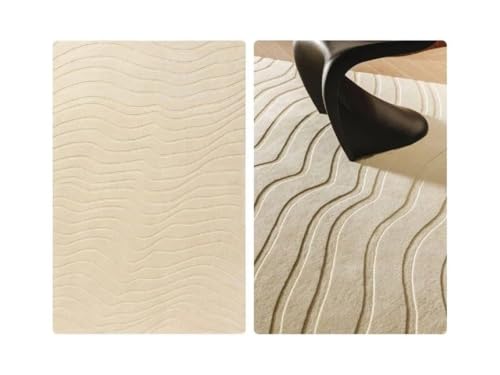 Image of Hand Tufted Modern Design Exported Collection High Low Pattern Wool Carpet for Living Room, Bedroom & Hall (Beige X, 8 x 10 Feet)