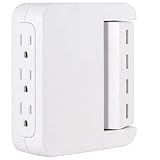 GE UltraPro Side-Access Swivel Surge Protector, 3-Outlet Extender with 4 USB Ports, Wall Tap Adapter, Charging Station, 3-Prong, 4.8 AMP/24 Watt, UL Listed, White, 37061