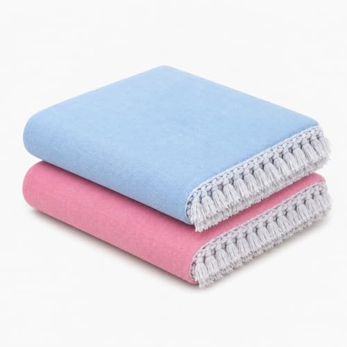 Image of OKTIC Bhagalpuri Plain Dull Chadar Combo Pack of 2, Lightweight Thin Layer Comfortable Handloom Cotton Top Sheet for Summer, Peach Sky Blue Single Size 230 x 130 cm