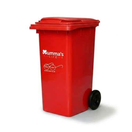 Image of Mumma's LIFE 120L Big Dustbin Extra Large Size | Plastic Manual-Lift Wheel Garbage Big Dustbin | Heavy Duty HDPE Waste Bin with Lid & Wheels | For Indoor & Outdoor Use (Red)