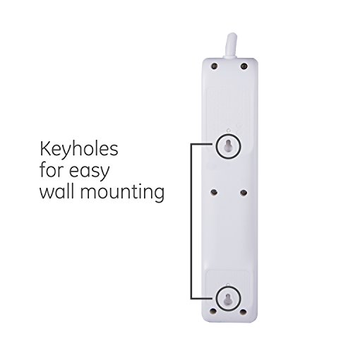 Ge 6-Outlet Surge Protector, 3 Ft Extension Cord, Power Strip, 800 Joules, Heavy Duty Plug, Twist-To-Close Safety Covers, Protected Indicator Light, Ul Listed, White, 14010 #TOP5