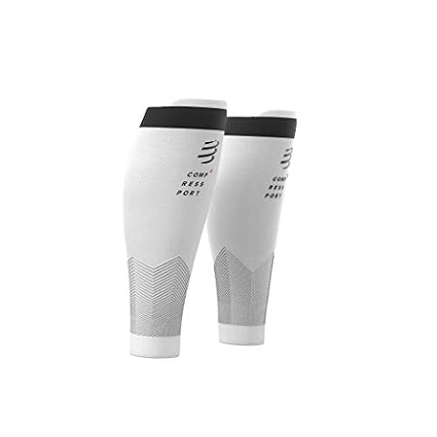 COMPRESSPORT - Bandaż kompresyjny na łydki – R2V2 – ochrona mięśni, wydajność i rekreacja do uprawiania sportu – ultralekki i antystatyczny – bieganie, jazda na rowerze, triatlon, biały, 34-38