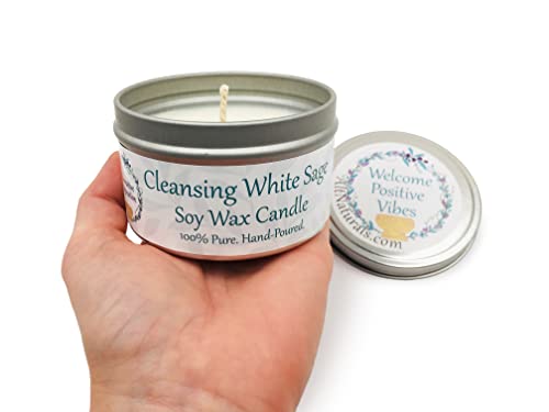 White Sage Candle for Home Cleansing - 6oz of Natural Soy Wax and Sage Essential Oil - Strong Scented Candle, Non Toxic - Aromatherapy, Manifestation, Relaxation Gifts - Alternative Imagination