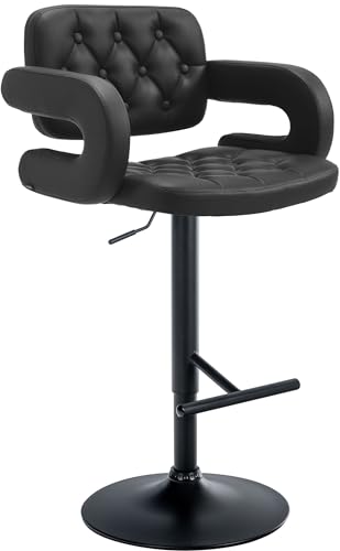 CLP Tabouret De Bar Dublin en Similicuir I Chaise De Bar Réglable en Hauteur I Style Chesterfield I Chaise Haute avec Accoudoirs, Couleur:Noir, Couleur du...