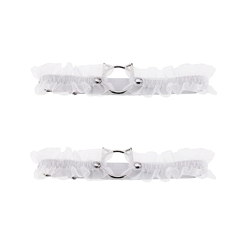 alisikee 2PCs White Lace Cat Thigh Garter, Elastic Adjustable Leg Garters Belt for Women Parties