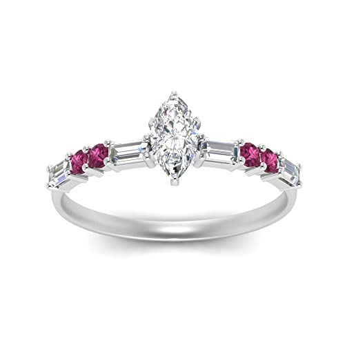 Image of 925 Sterling Silver Marquise Cut Simulated Diamond Vintage Classic Engagement Ring Wedding Band Matching Jewelry for Women, Promise Ring Set US Size 4-12