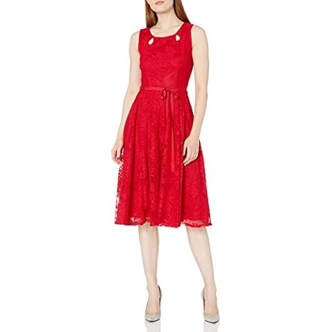 GABBY SKYE Women's Sleeveless Round Neck Crochet Lace Fit and Flare Dress, Red, 12 Cover
