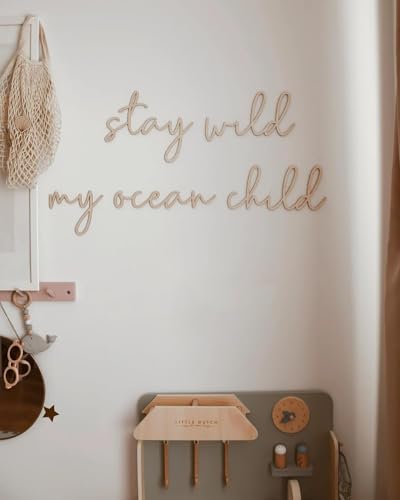 Image of Stay Wild My Ocean Child Wall Decor,Boho Nursery Wall Art,Ocean Themed Sea Turtle Scallop Wall Art for Playroom Nursery Children Baby Boys and Girls Bedroom