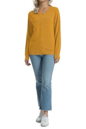 Image of QUALFORT Women's 100% Cotton Lightweight Cardigans Long Sleeve Knitted Button Down Sweater