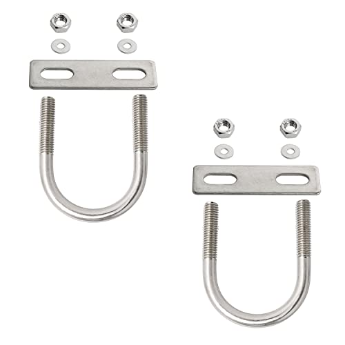 Image of Round U-Bolt 1.65 inch(42mm) Inner Width U Bolts Brackets 304 Stainless Steel M6 with Nut, Plate, Washer for Car /RV /Trailer Bumper,2 Sets