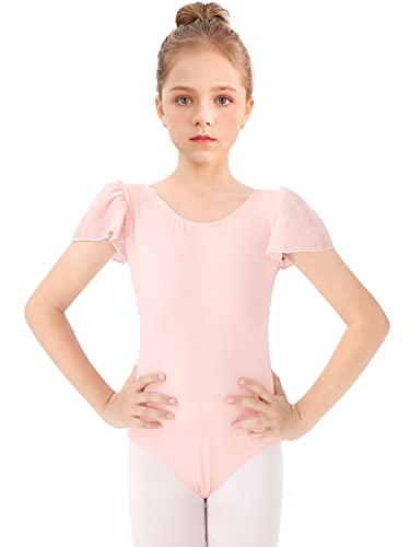 Bezioner Ballettkleidung Mädchen, Kinder Ballett Trikot Ballettanzug Puffärmel TanzBody for 3-12 Jahre Rosa 130