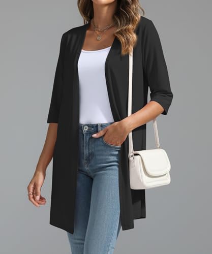 Image of YSYOKOW Lightweight Cardigans for Women 3 /4 Sleeve Long Open Front | Cardigan sweaters for women lightweight, summer cardigans for women lightweight, long cardigans for women trendy, dressy