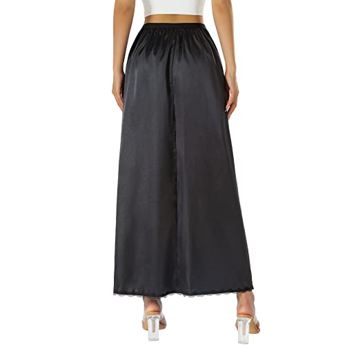 Wantuin Half Slip For Women Under Dress Plus Size Long Satin Underskirt Breathable Lace Trim Maxi Slip Skirt (Black , Xxl ) #TOP2