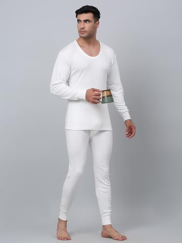 Image of Cantabil Solid Round Neck Full Sleeves Off White Thermal Top for Men | Full Sleeves Round Neck Thermal Top for Men | Mens Round Neck Thermal Top for Winter Wear (P MTHR00004 OFFWHITE)