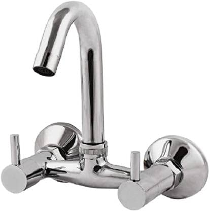 Floyd Brass Sink Mixture Tap Swinging Spout/Wall Mounted for Kitchen/Wash Basin Quarter Turn with Shiny Chrome Taper Cock Faucet (Wall Mount Installation Type)