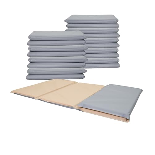 Children's Factory Nap Mats, 1 inch Thick Toddler Sleeping Mats for Preschools and Daycares, Comfortable and Soft 4 Section Folding Nap Pad, Fog Blue and Sand, 10 Pack
