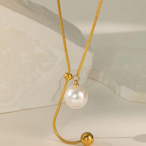 Stainless Steel Faux Pearl Adjustable Chain Style Long Tassel Sweater Dress Necklace3