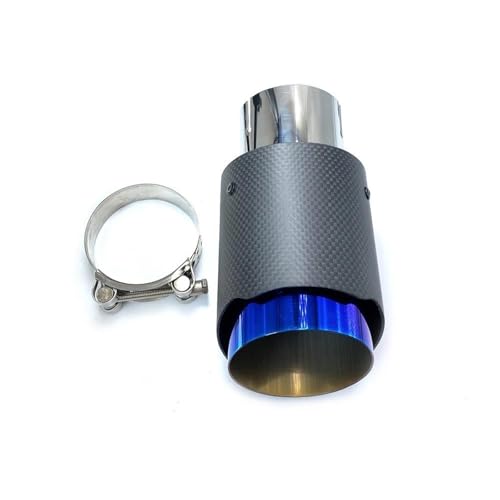 Silenciador de escape universal en acero inoxidable azul y carbono mate recto de 67mm a 76mm