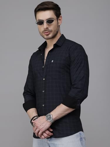 Image of Majestic Man Men Comfort Slim Fit Opaque Checked Cotton Casual Shirt